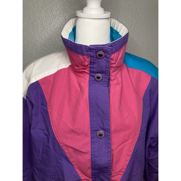 Vtg Y2K Ski Jacket Womens M Funky Retro 70s Bold Color Block Lightweight Coat - Picture 4 of 13